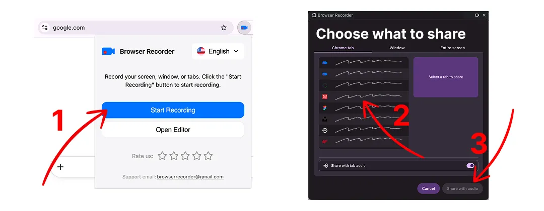 Browser Recorder capturing a Chrome tab